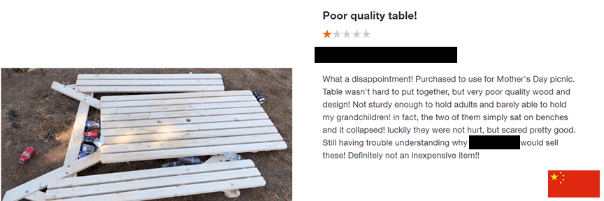 China Made Picnic Table Falls Apart Review